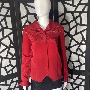 Karen Scott Red Embroidered Blouse